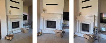 Nowa realizacja - kominek z&nbsp;wkładem Kratki Lucy 12 i&nbsp;portalem z&nbsp;marmuru Crema Marfil